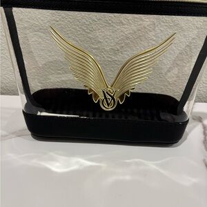 Victoria's Secret Clear Cosmetic Bag with Gold Wing Emblem and Black Trim